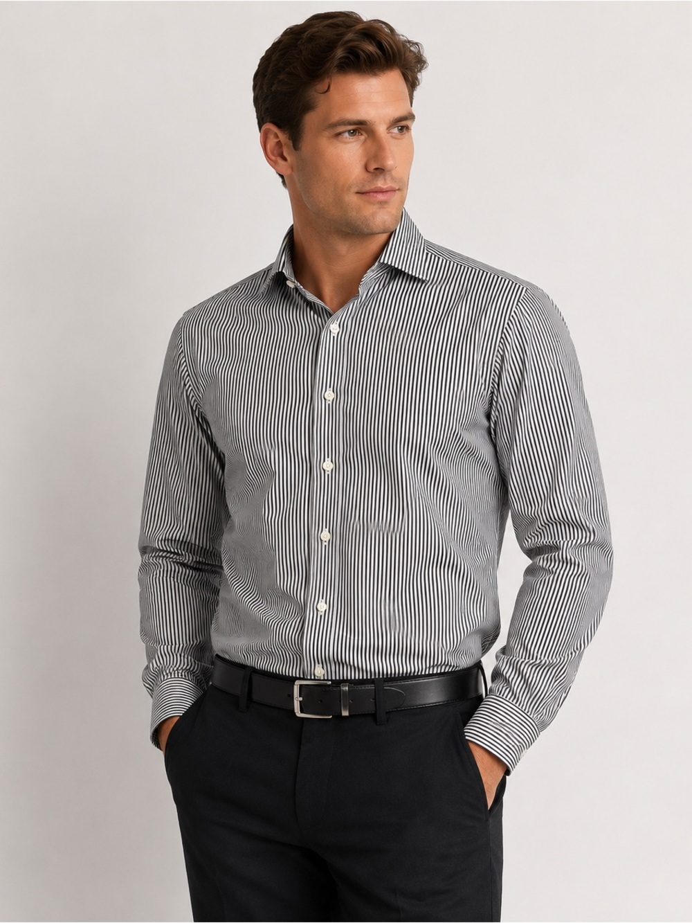 Polo Ralph Lauren Men’s 14.5 32/33 Classic Fit Black White Stripe Dress Shirt